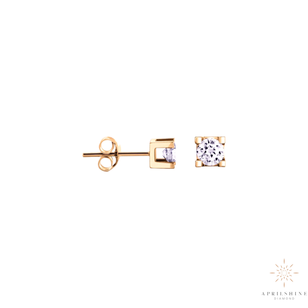 14K Four Square Prong Solitaire Stud Earring