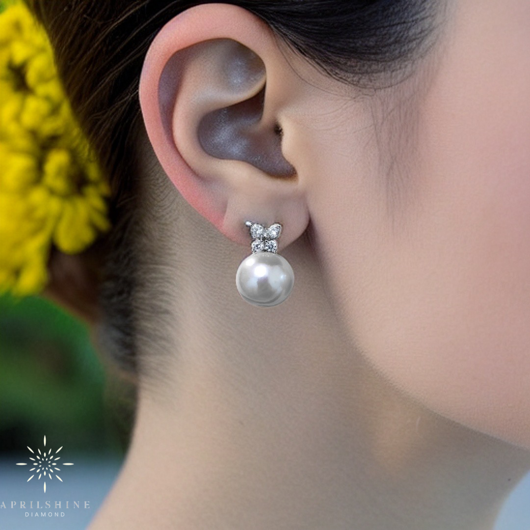 14K Gold Pearl Diamond Earrings