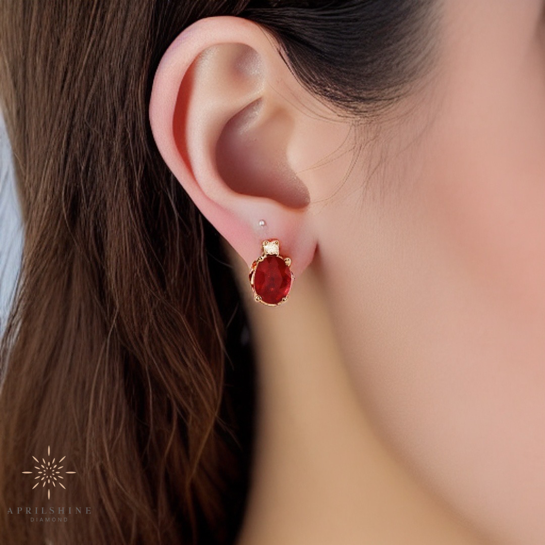 14K Gold Ruby Diamond Earrings