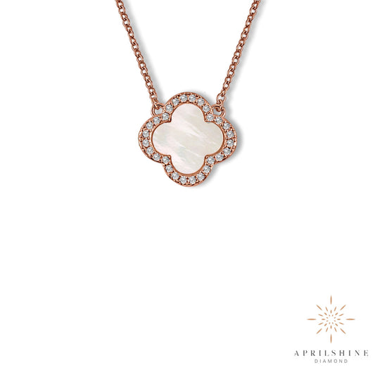 14K Rose Gold Diamond Clover Necklace